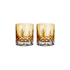 To facetslebne lowball glas i citrine med riflet og diamantmønster i krystalglas fra Frederik Bagger
