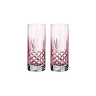 To klart facetslebne highballglas i rosa krystalglas med diamantmønster fra Frederik Bagger til servering