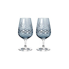 Facetslebne krystalglas i blåligt glas med riflet diamantmønster fra Frederik Bagger, 2 stk. i sæt