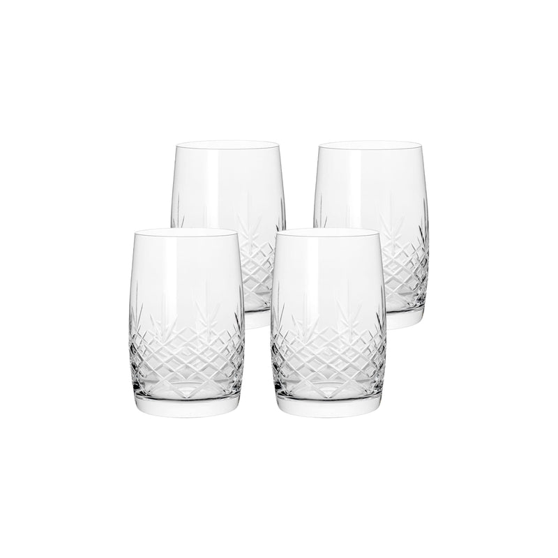 Sæt med fire klare, facetslebne drikkeglas med diamantmønster til servering fra Frederik Bagger Aqua XL-kollektion