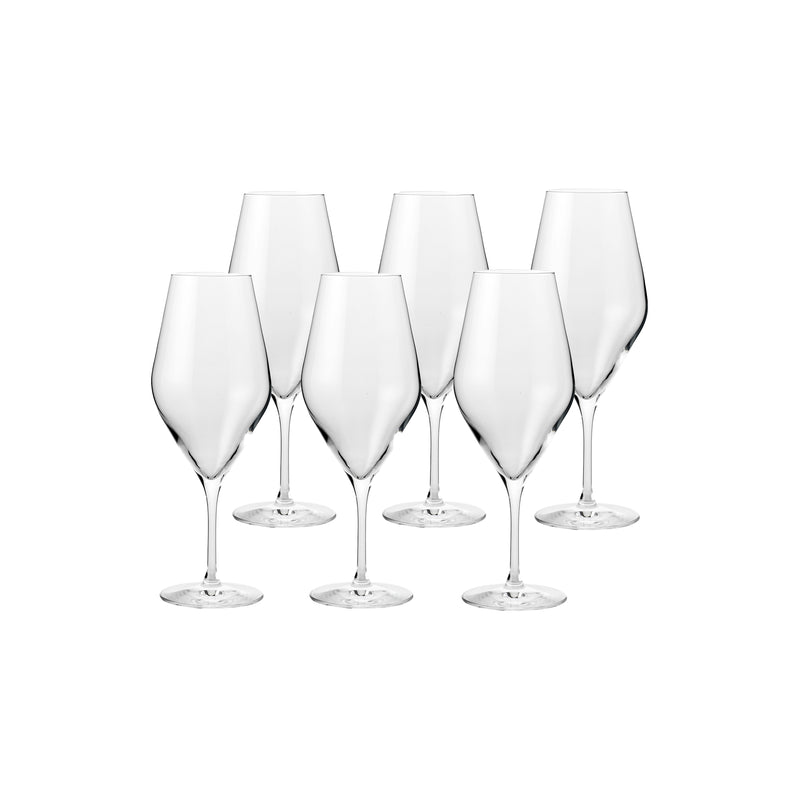 Sæt med seks tulipanformede champagneglas i klart glas med kort stilk til borddækning fra Frederik Bagger