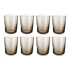 Ottekantet sæt af brune cylinderformede vandglas i klart, røget glas fra Frederik Bagger til borddækning og servering