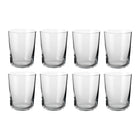 Sæt af otte cylinderformede vandglas i klart glas fra Frederik Bagger til daglig borddækning og servering