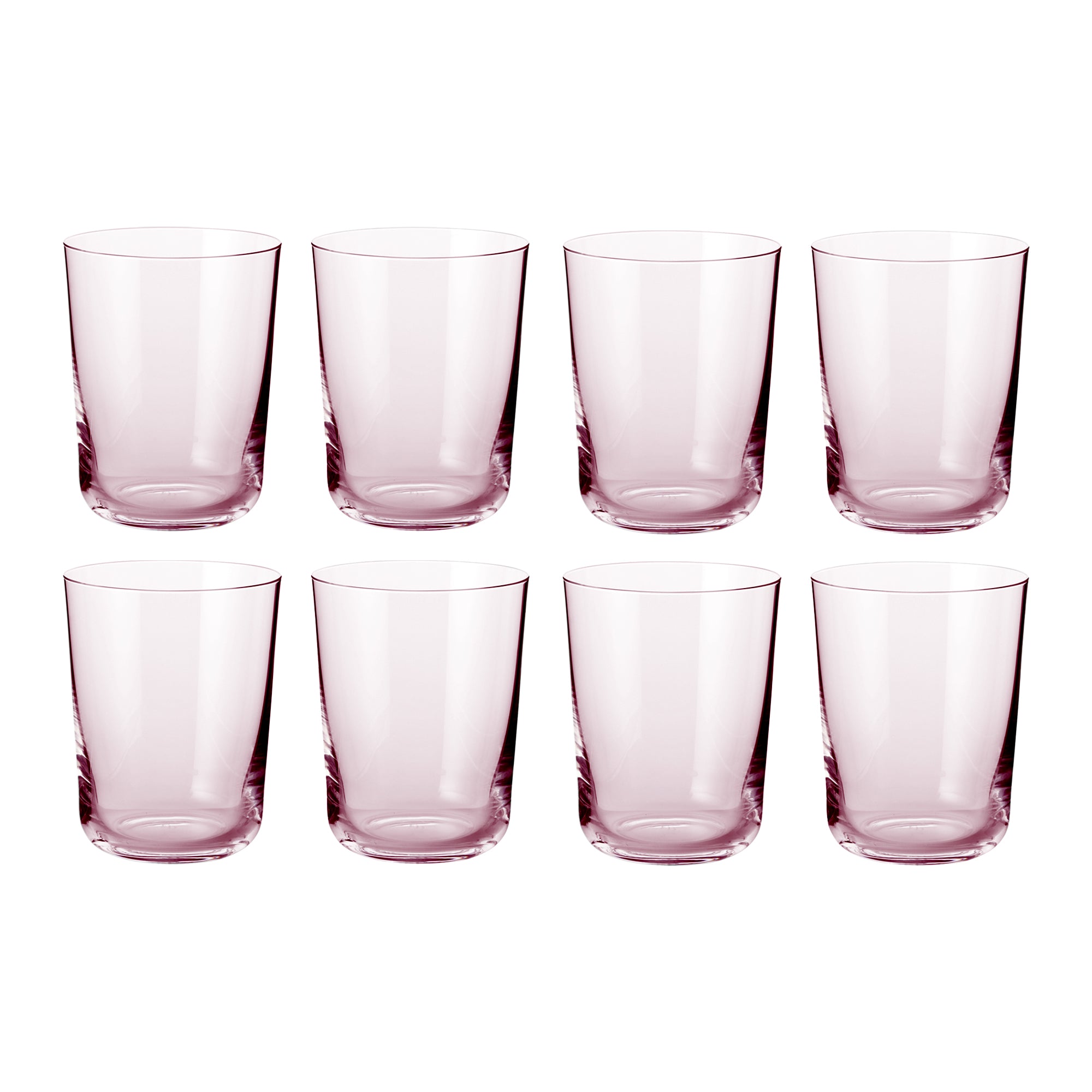 Ottekantet sæt af rosa cylinderformede vandglas i klart glas fra Frederik Bagger til borddækning og servering