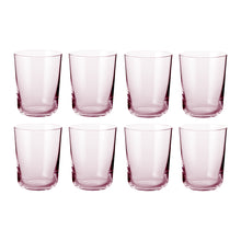 Ottekantet sæt af rosa cylinderformede vandglas i klart glas fra Frederik Bagger til borddækning og servering
