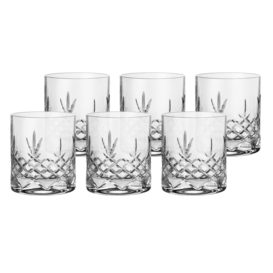 Seks klart facetslebne lowball glas med diamantmønster til servering fra Frederik Bagger